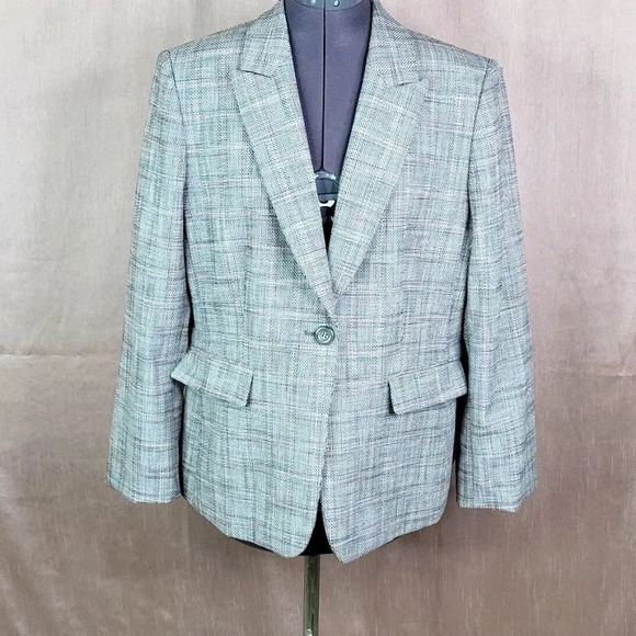 TAHARI ARTHUR S. LEVINE Pink and Black Plaid Suit Jacket 14 Petite - Picture 1 of 9